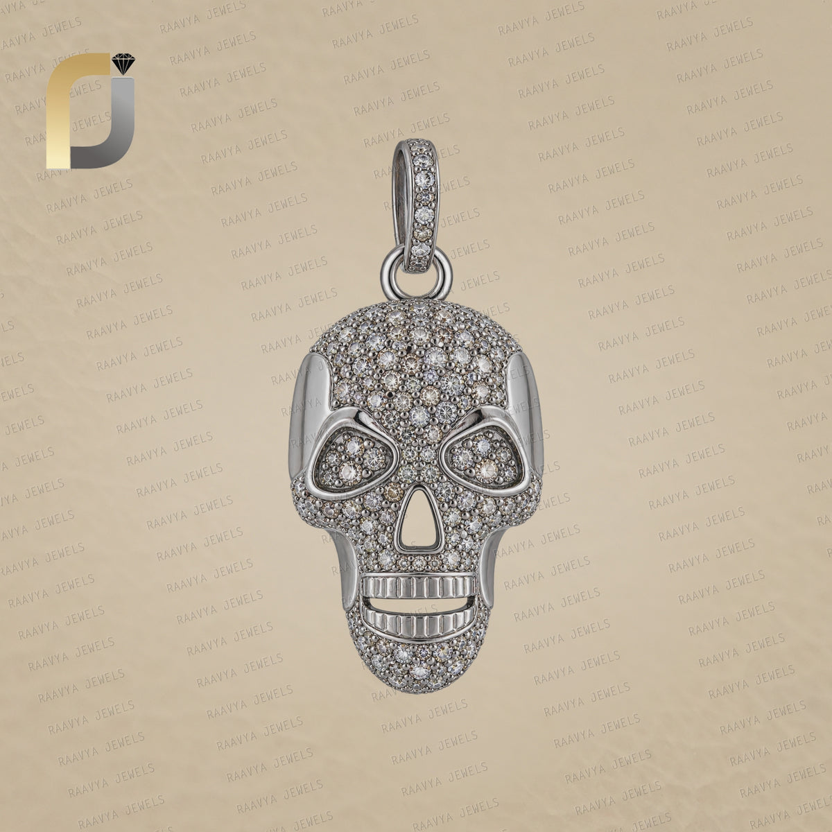 925 Silver Brown Diamond Skull Pendant Jewelry