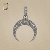 Pave Diamond Oxidized 925 Silver Moon Pendant Jewelry