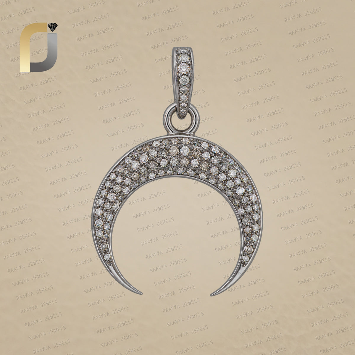Pave Diamond Oxidized 925 Silver Moon Pendant Jewelry