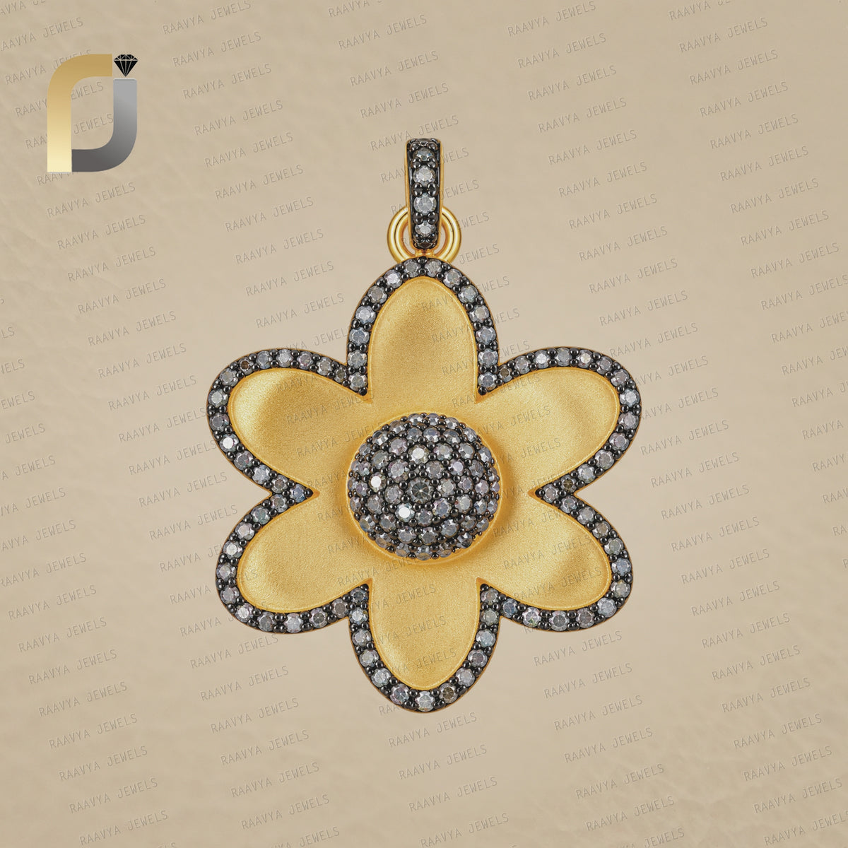 Pave Diamond Floral Pendant Yellow Vermeil Jewelry