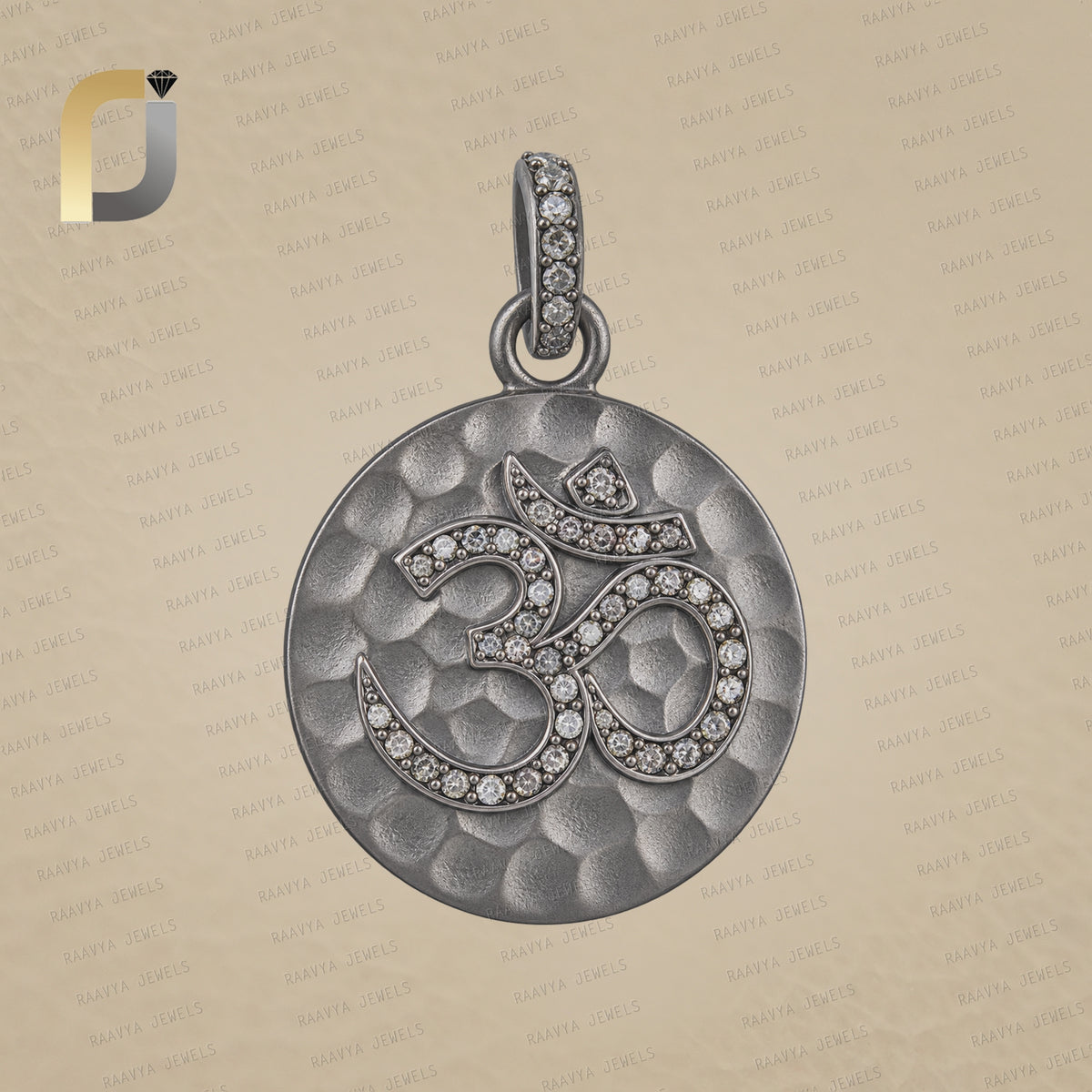 Diamond OM Charm Pendant Oxidized 925 Silver Jewelry