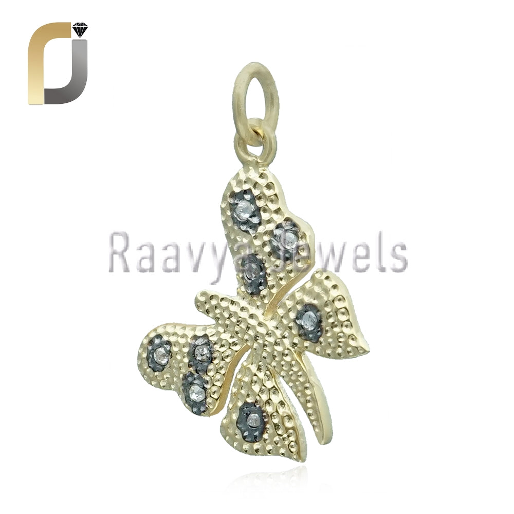 Yellow Vermeil Diamond Butterfly Charm Pendant 925 Silver Jewelry
