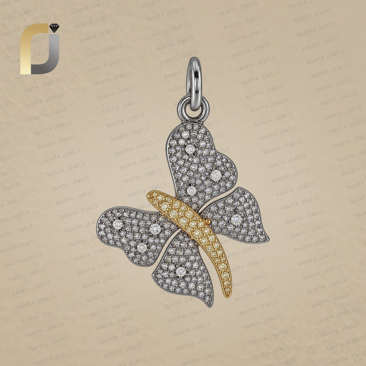 Yellow Vermeil Diamond Butterfly Charm Pendant 925 Silver Jewelry