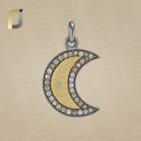 925 Silver Yellow Gold Brown Diamond Moon Shape Pendant