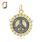 925 Silver Yellow Plating Diamond Peace Sign Pendant