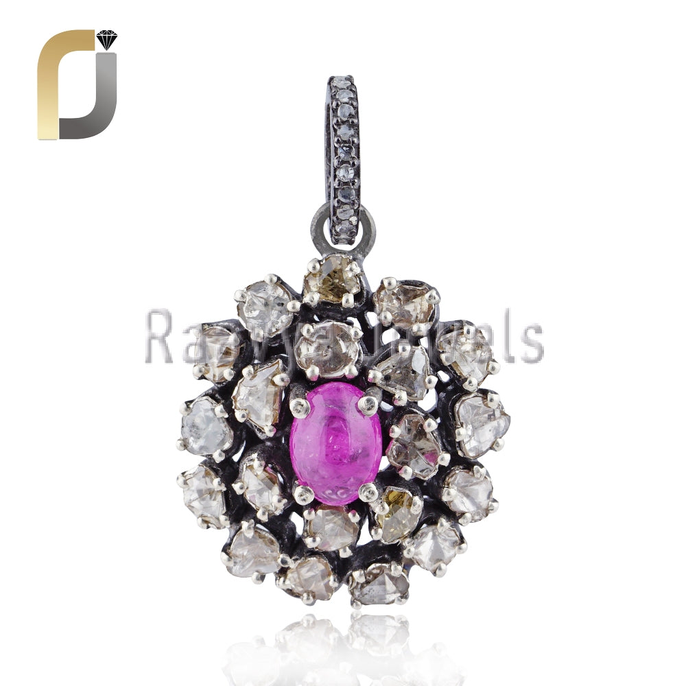 Polki Diamond Sapphire Gemstone Diamond Pendant Jewelry