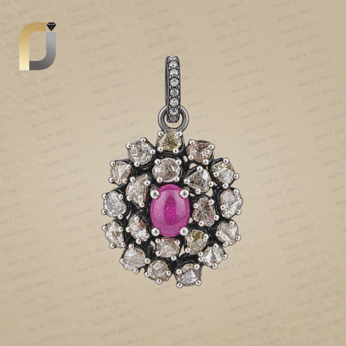 Polki Diamond Sapphire Gemstone Diamond Pendant Jewelry