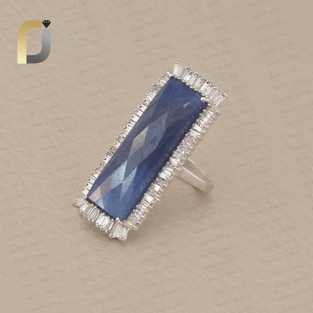 925 Silver Handmade Cocktail Ring Baguette Diamond Gemstone Jewelry