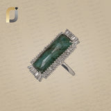 Baguette Diamond 925 Silver Emerald Gemstone Long Ring Jewelry