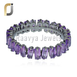 Amethyst Gemstone 925 Silver Eternity Band Ring Jewelry
