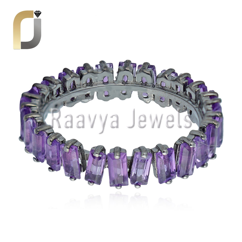 Amethyst Gemstone 925 Silver Eternity Band Ring Jewelry