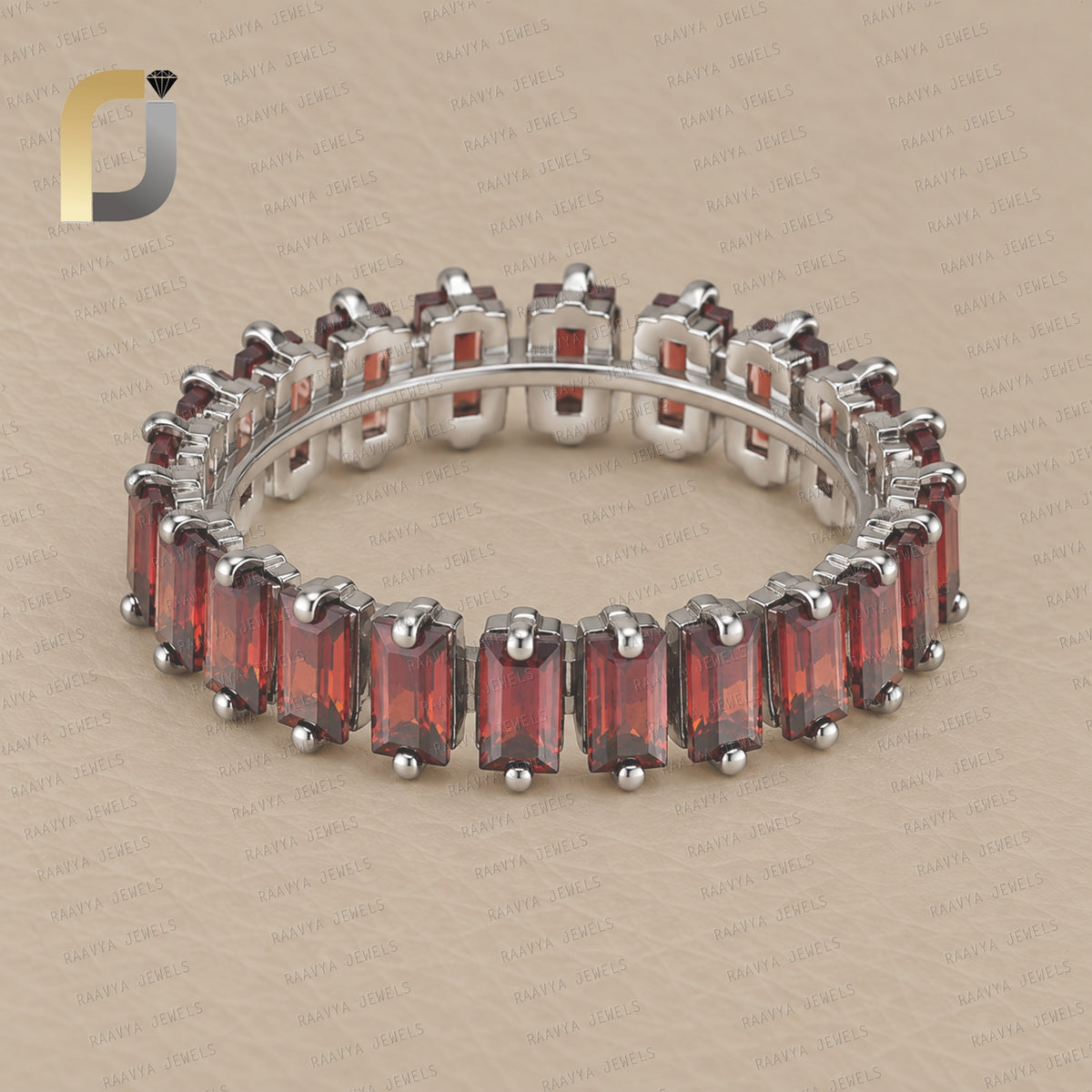 Garnet Gemstone 925 Silver Full Band Ring Jewelry