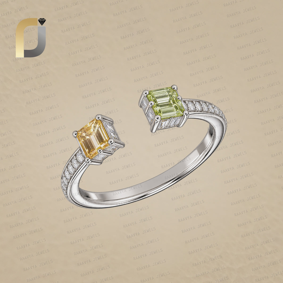Citrine Gemstone Diamond 925 Silver Band Ring