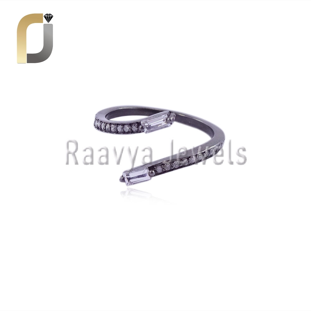 White Topaz Baguette Gemstone Diamond Silver Band Ring Jewelry