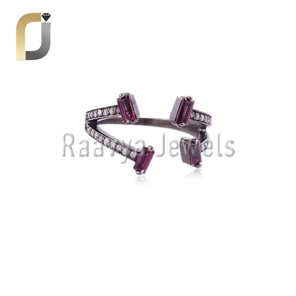 Ruby Gemstone Diamond Silver Band Ring Jewelry