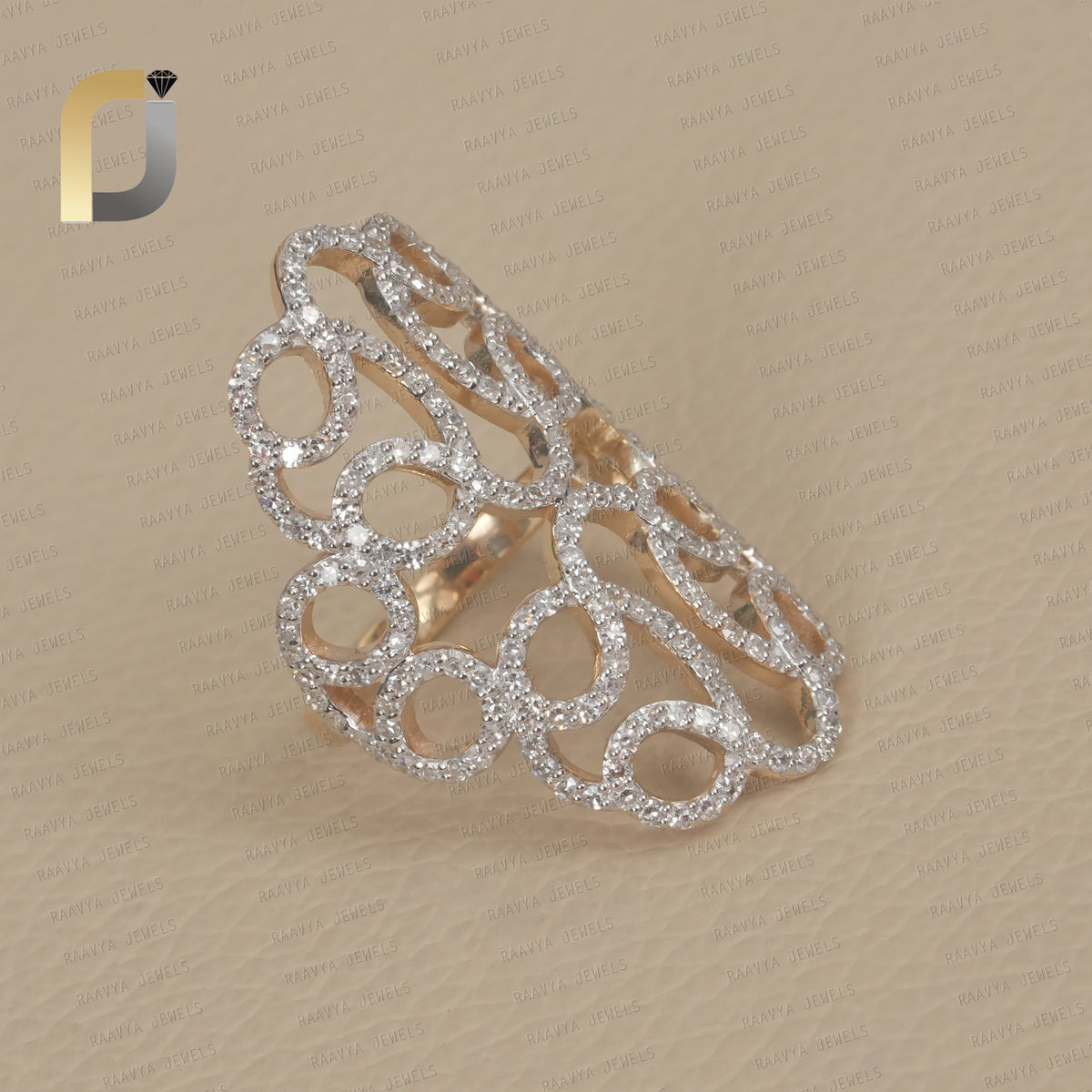 14k Yellow Gold Diamond Cocktail Long Ring Jewelry