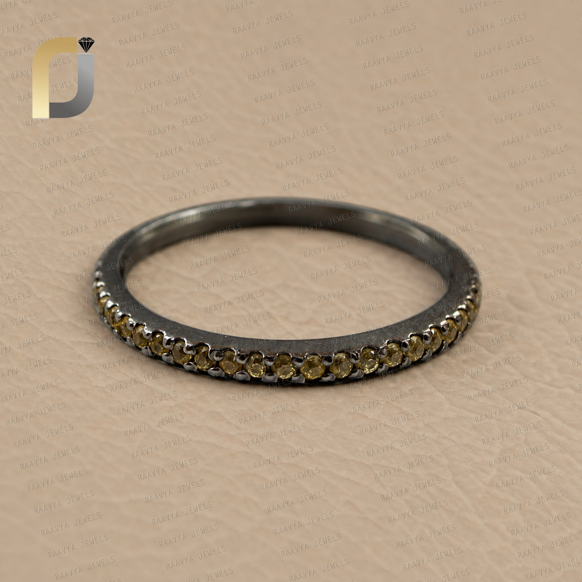 Natural Yellow Sapphire 925 Silver Band Ring Oxidized Jewelry