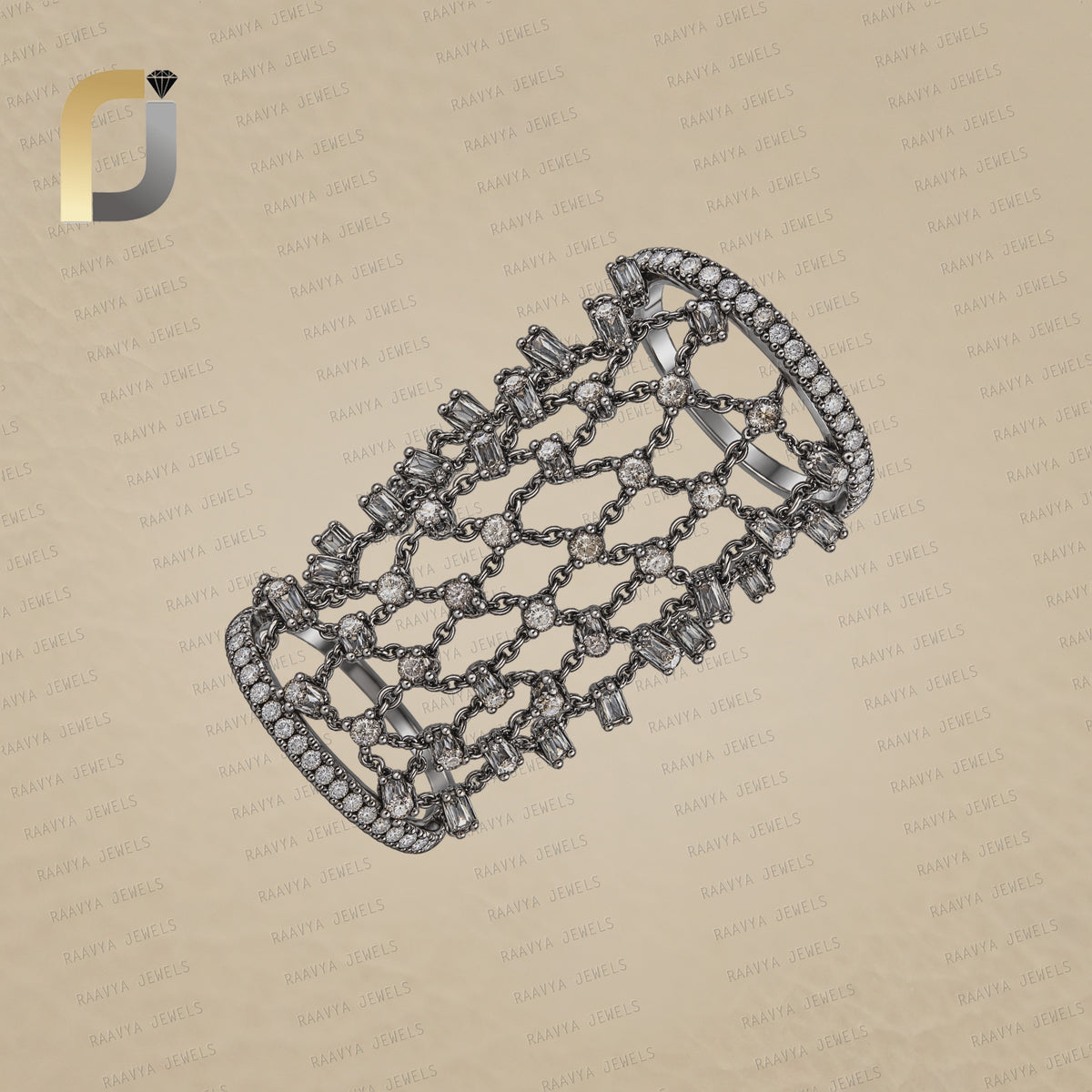 Oxidized 925 Silver Chain Diamond Ring Jewelry