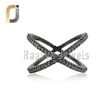 Champagne Pave Diamond Criss Cross Silver Ring