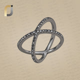 Black Diamond Oxidized 925 Silver Criss Cross Ring Jewelry