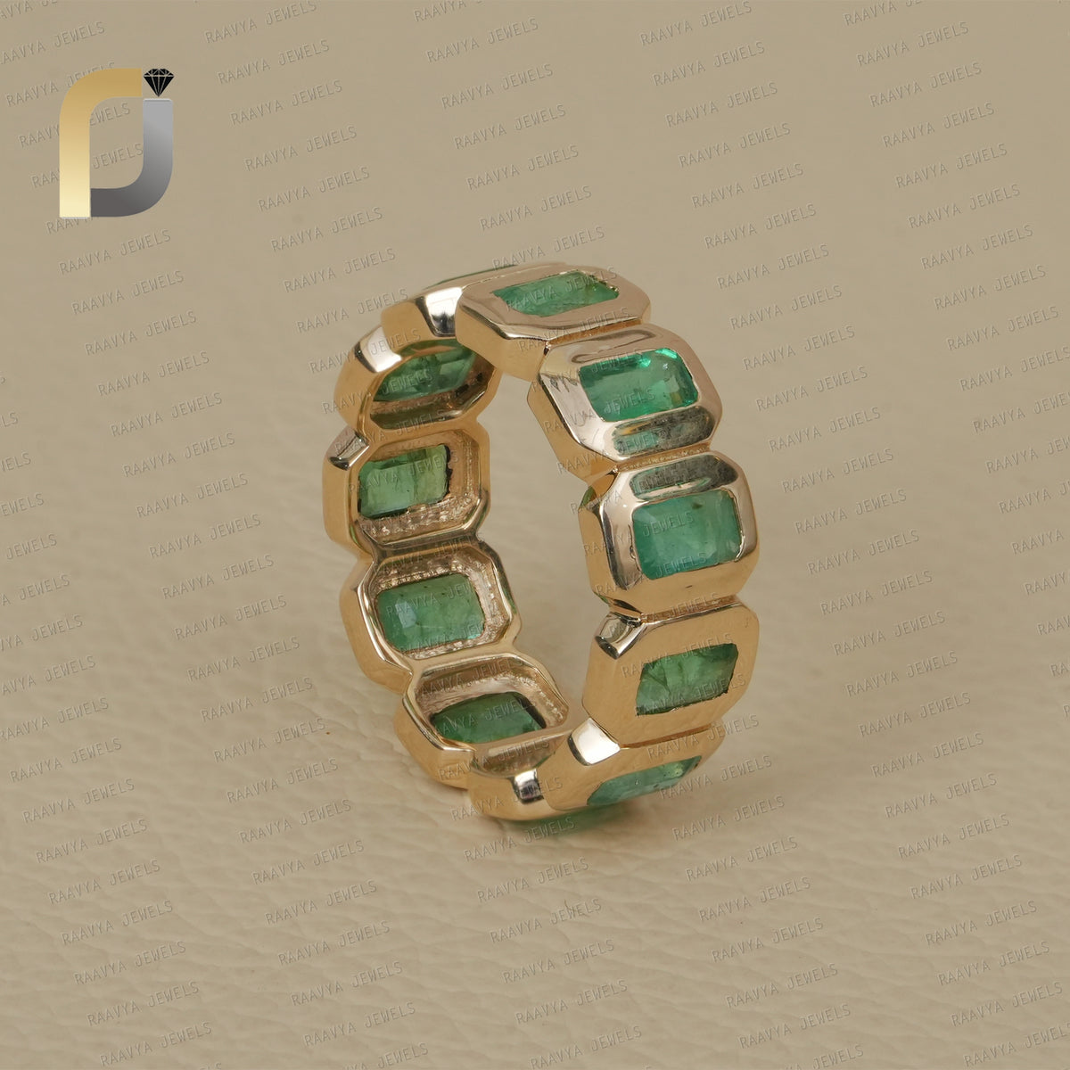 Emrald Rectangle 14K Yellow Gold Eternity Ring Band
