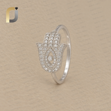 14K Solid White Gold double Cut white Diamond Hamsa Symbol Ring
