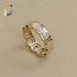 Rectangle Double Cut White Diamond Yellow Gold Eternity Band Ring Jewelry