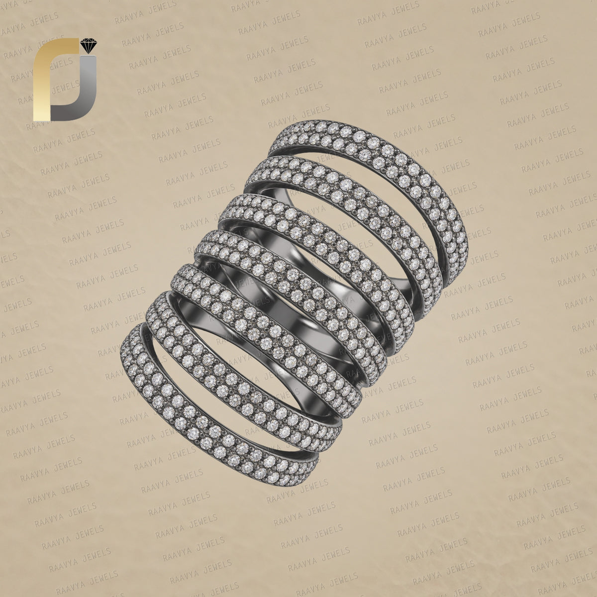 925 Silver Pave Diamond Designer Ring Jewelry