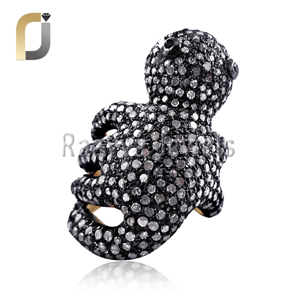 Yellow Vermeil Pave Diamond Silver Ring