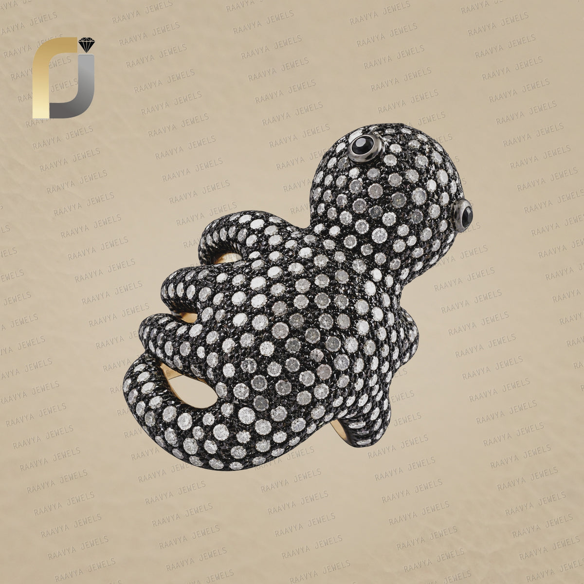 Yellow Vermeil Pave Diamond Silver Ring