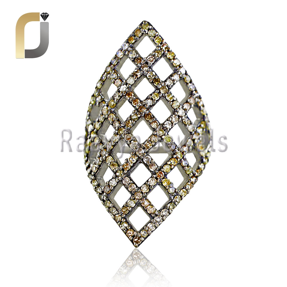 Pave Diamond Oxidized 925 Silver Designer Ring Jewelry