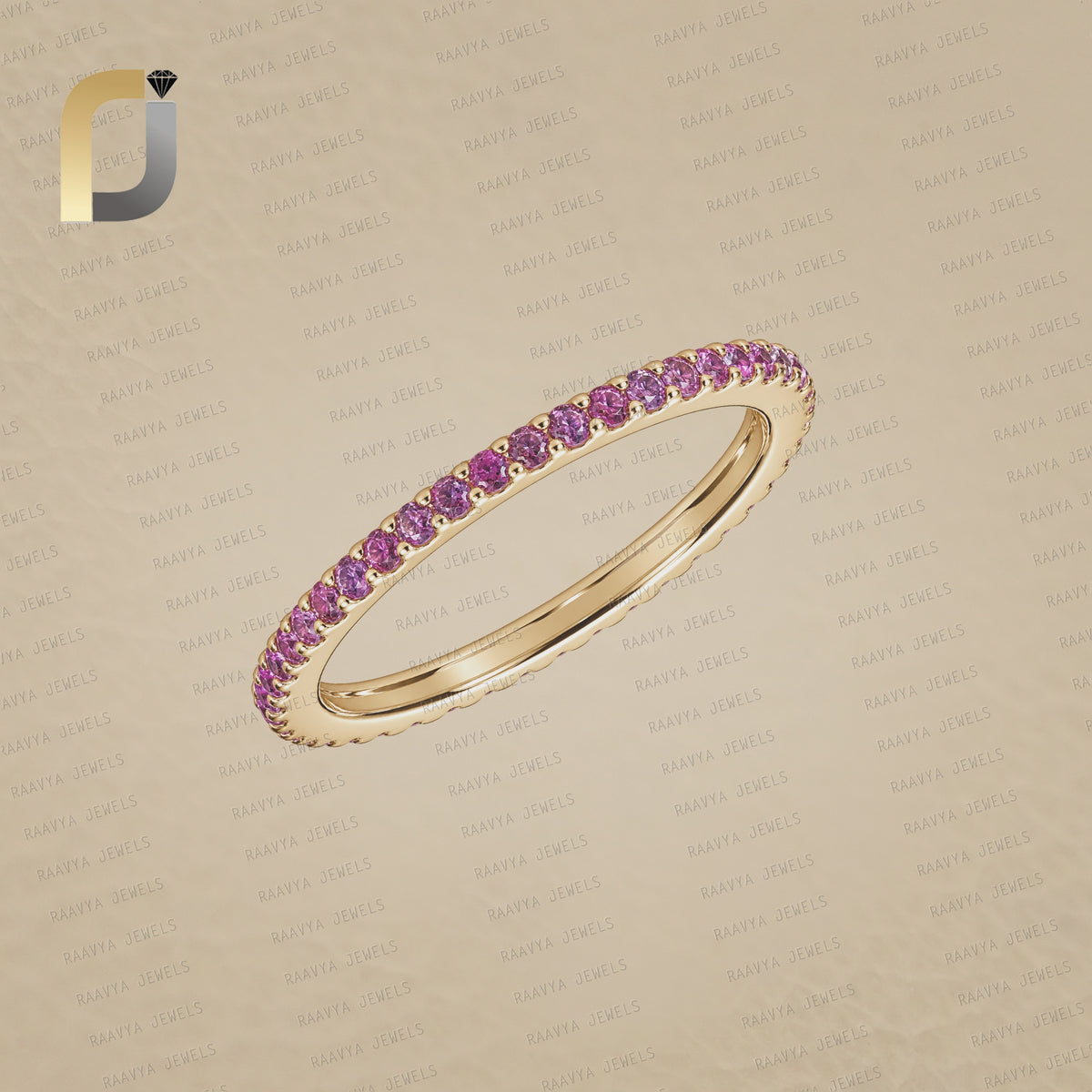 Solid 14k Yellow Gold Band Ring Natural Pink Sapphire Jewelry