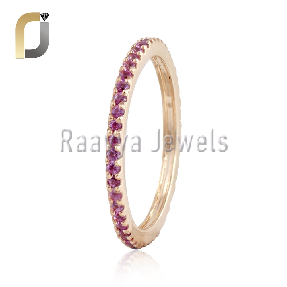 Solid 14k Yellow Gold Band Ring Natural Pink Sapphire Jewelry