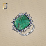 Natural Emerald Diamond Blue Sapphire 925 Silver Ring Jewelry