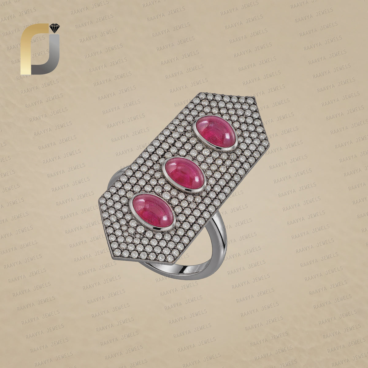 Gemstone Ruby Champagne Diamond Silver Ring Jewelry