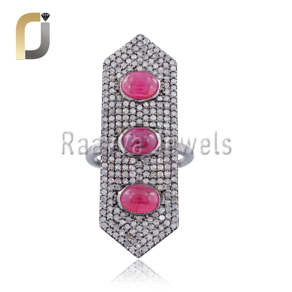 Gemstone Ruby Champagne Diamond Silver Ring Jewelry