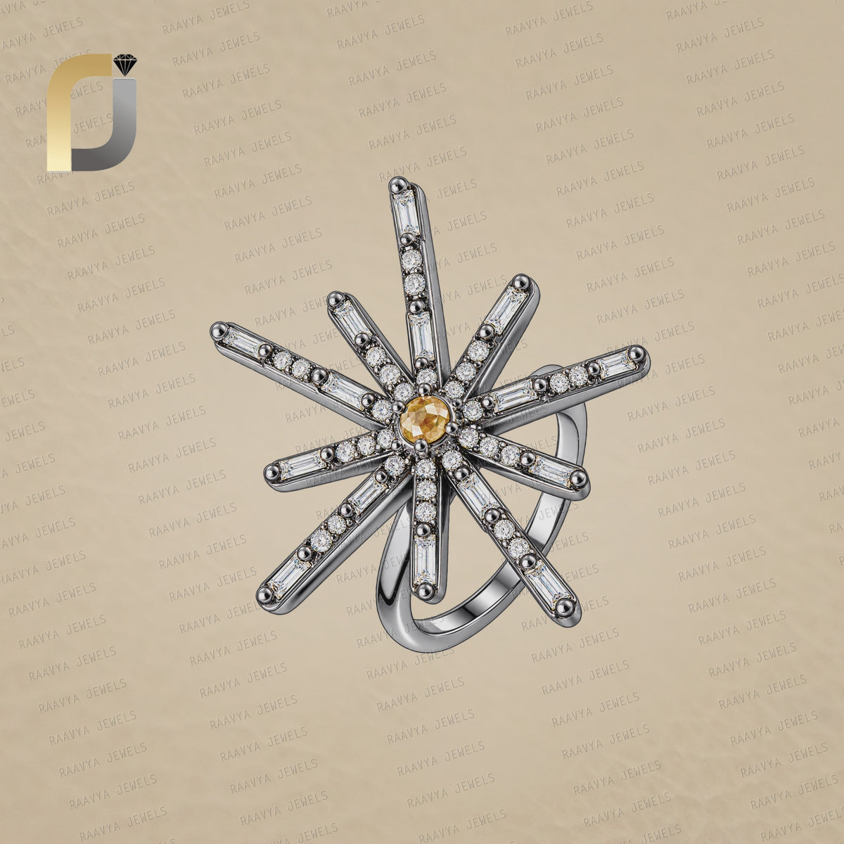 Baguette Diamond Oxidized 925 Silver Designer Ring Jewelry