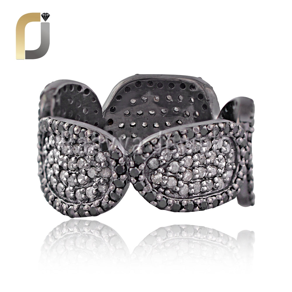 Black, Champagne Diamond Oxidized 925 Silver Band Ring Jewelry