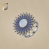 Natural Blue Sapphire Oxidized 925 Silver Diamond Ring Jewelry