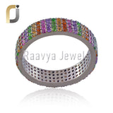 925 Silver Multi Gemstone Handmade Full Eternity Band Ring