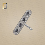 Black Spinel Gemstone Pave Diamond Long Silver Ring Jewelry