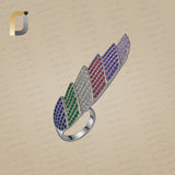 Multi Gemstone Oxidized 925 Silver Feather Ring Jewelry