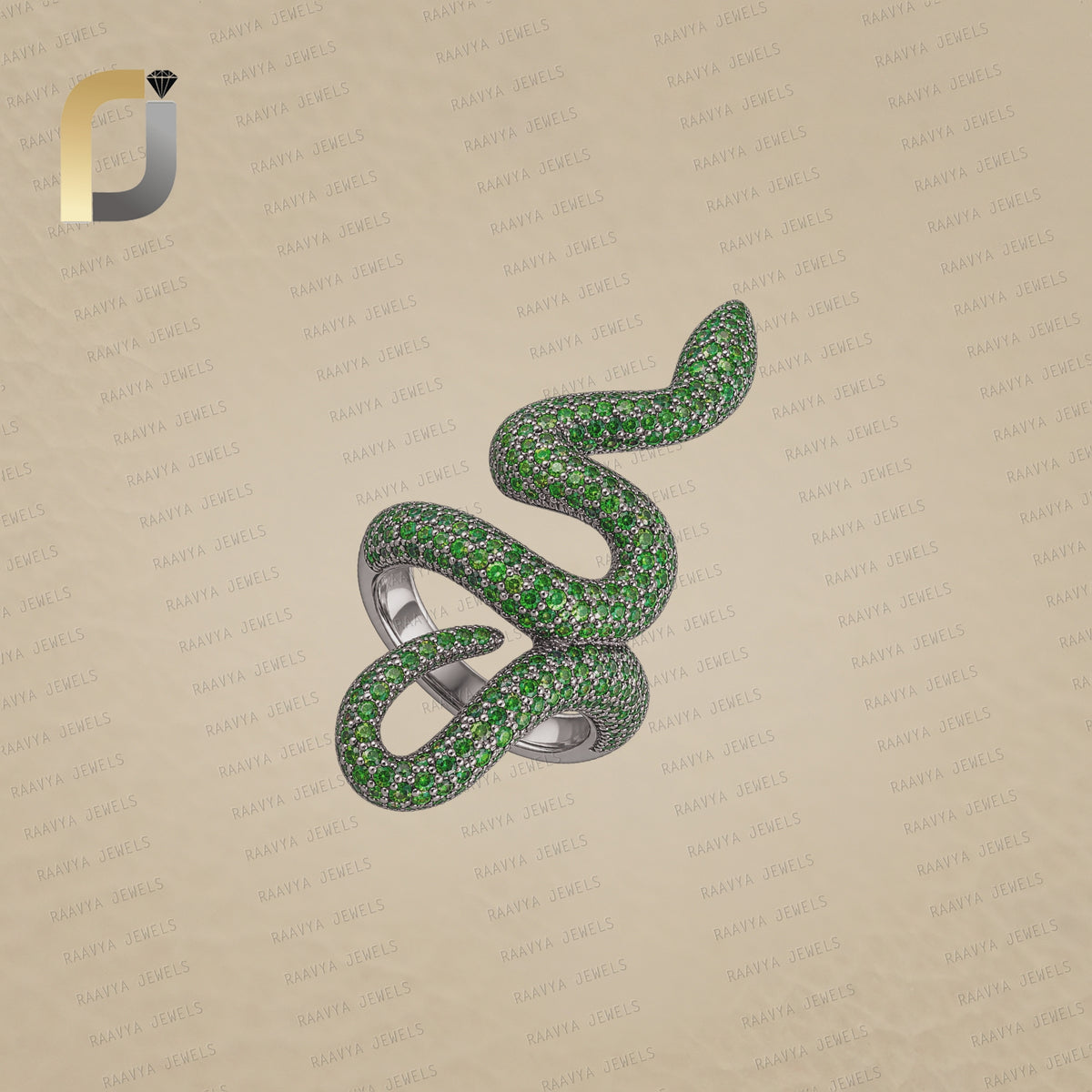 Chrome Diopside Gemstone 925 Silver Ruby Eyed Snake Ring Jewelry