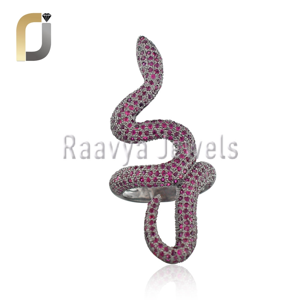 Gemstone Ruby 925 Silver Snake Ring Jewelry