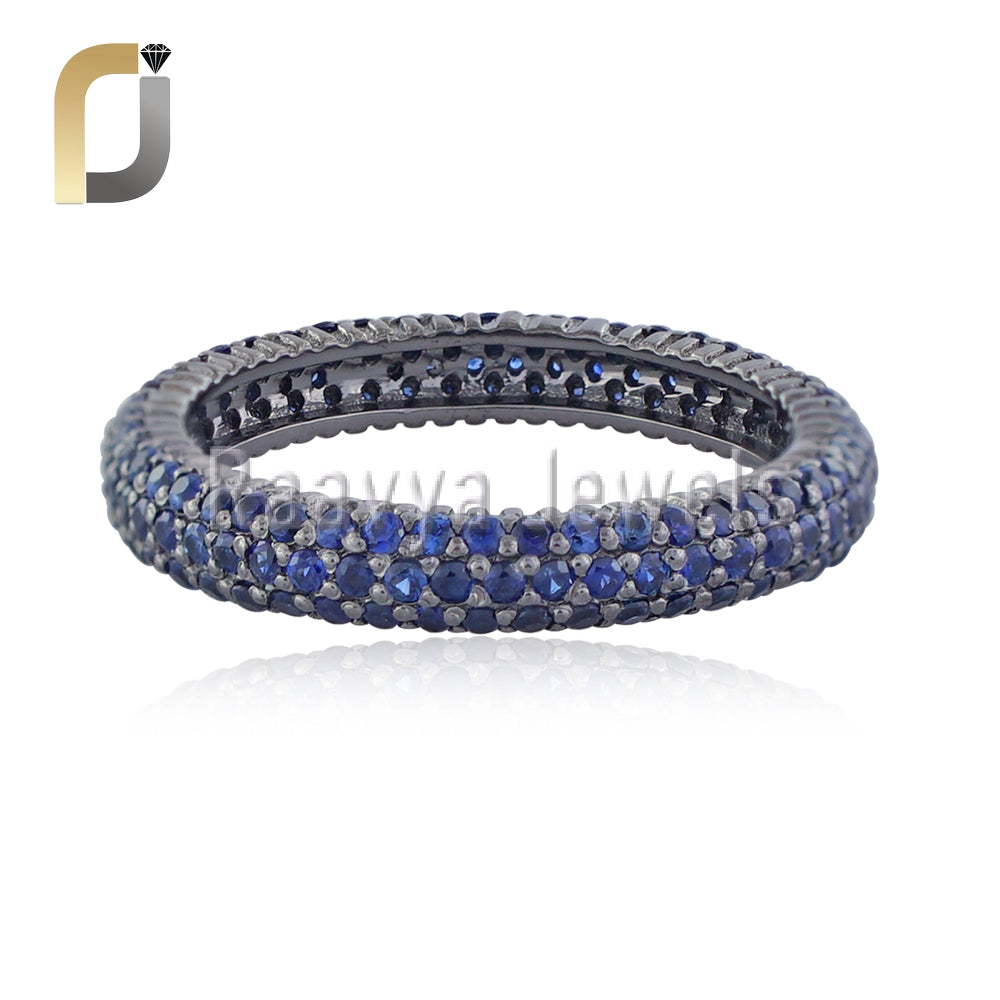 Blue Sapphire 925 Silver Full Eternity Band Ring