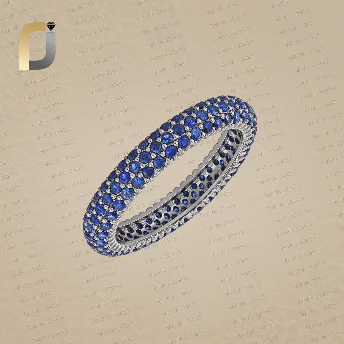Blue Sapphire 925 Silver Full Eternity Band Ring