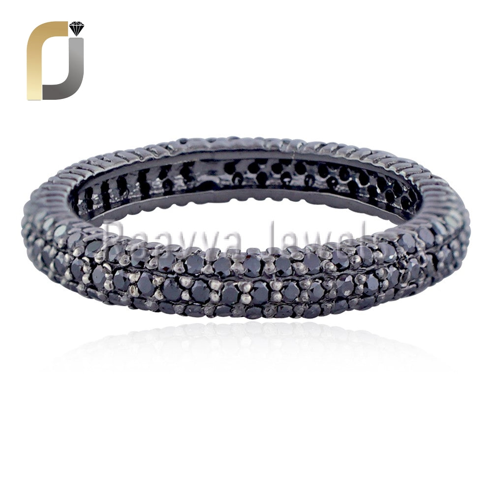 Black Diamond 925 Silver Full Eternity Band Ring Jewelry