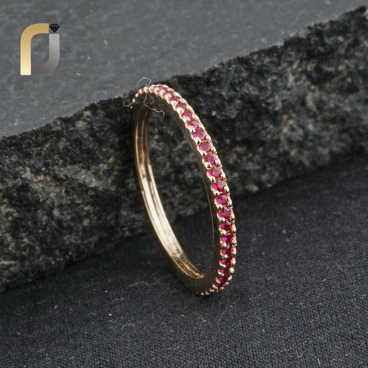 14k Gold Full Eternity Ruby Handmade Band Ring Jewelry
