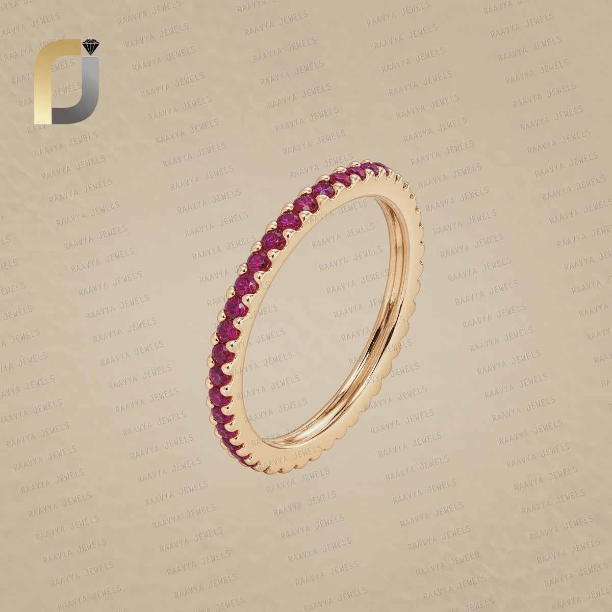 14k Gold Full Eternity Ruby Handmade Band Ring Jewelry
