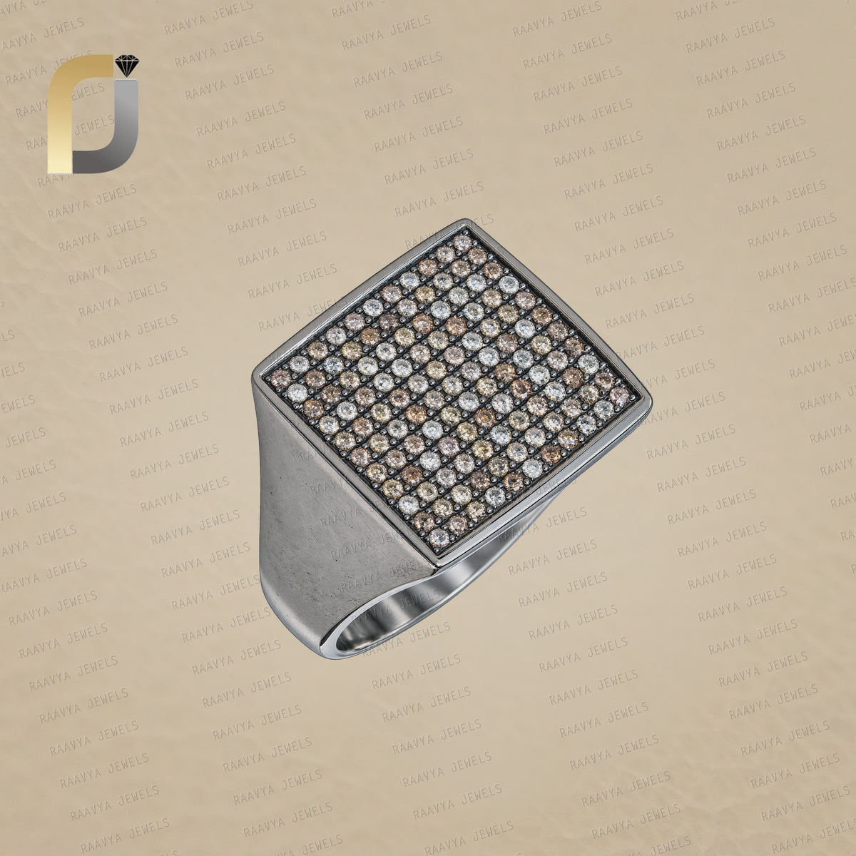 Champagne Diamond Silver Square Ring Jewelry